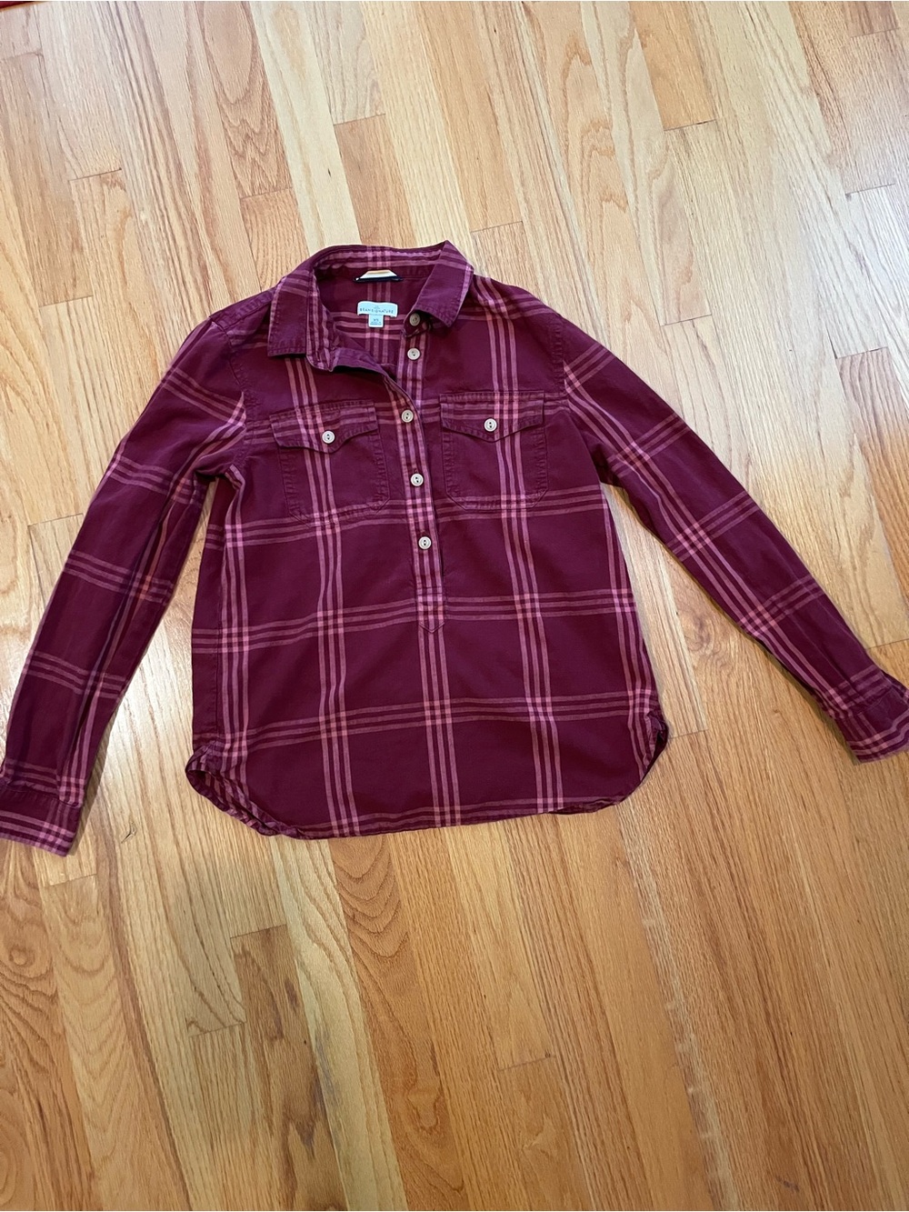 Signature Plaid half button down Shirt — Burgundy Pink plaid print